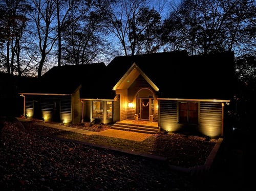 Landenberg landscape lighting at night by First Class Lawn Care